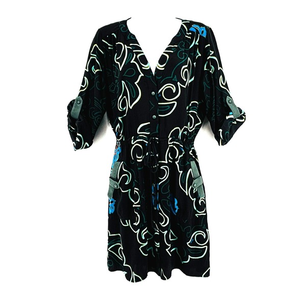 Hale Bob Dresses & Skirts - Hale Bob Black Abstract Button Up Silk Dress  Sz S Quiet‎ Luxury Coastal Chic